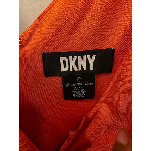 DKNY Orange Fit & Flare Midi Dress with Belt - Picture 5 of 9